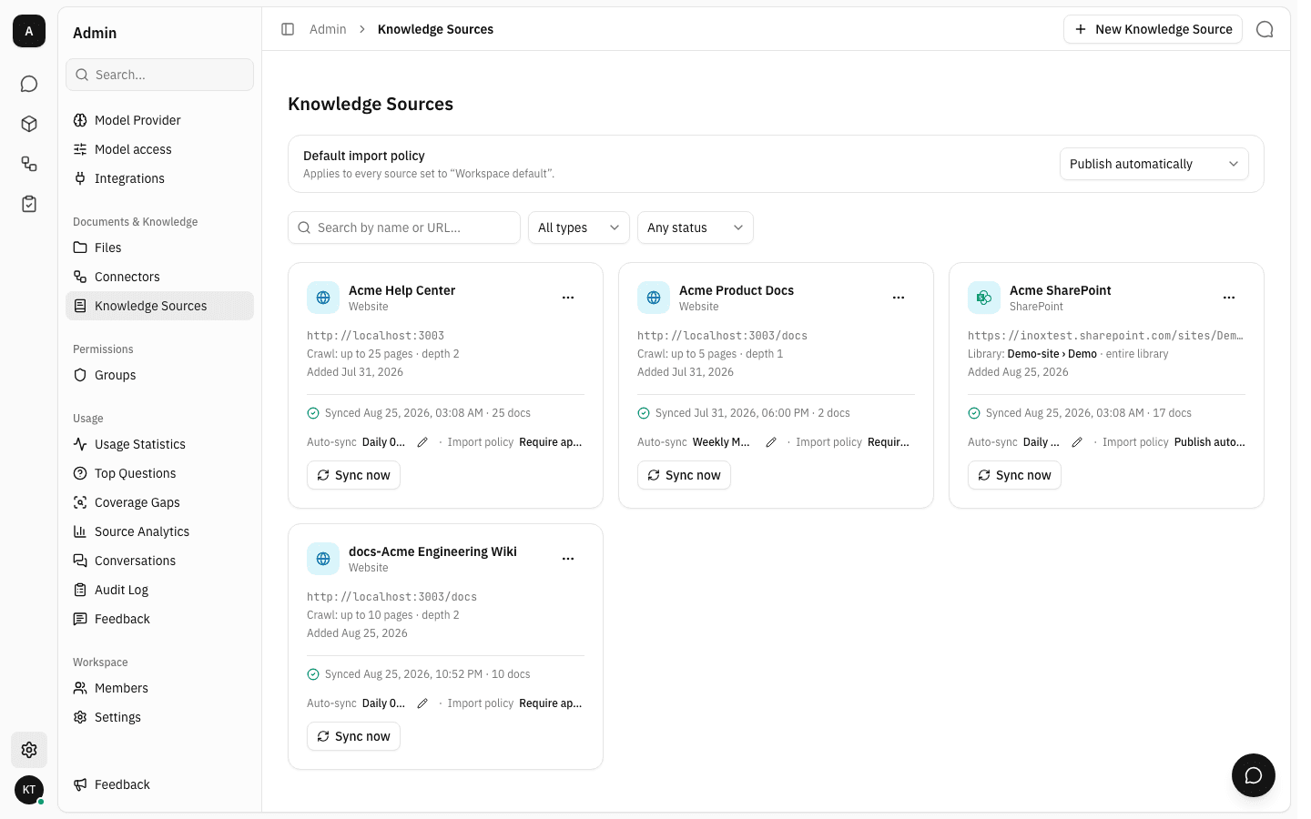 The Knowledge Sources list with the newly created source