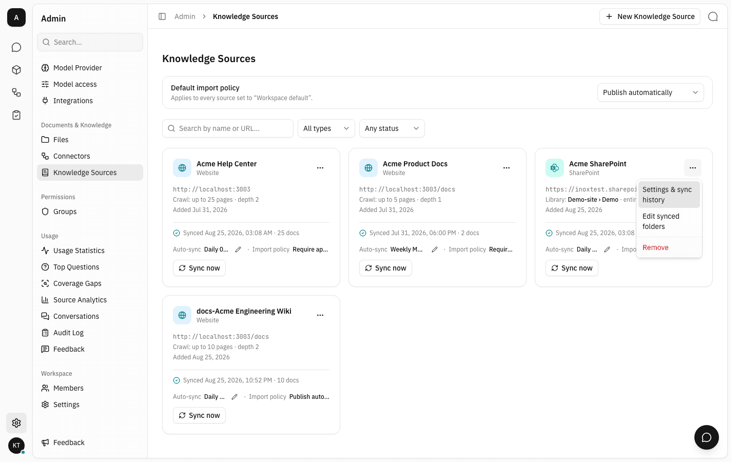 The SharePoint card menu with Edit synced folders