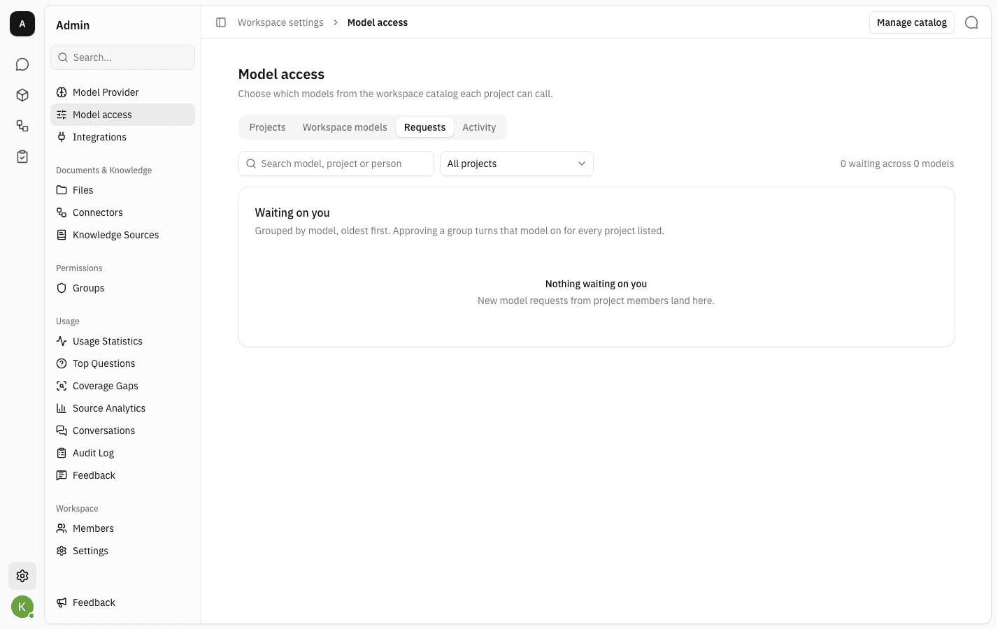 Requests tab showing the empty "Nothing waiting on you" state